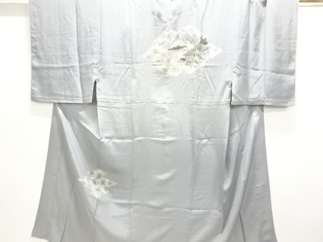 アンティーク　松皮菱に家屋風景模様単衣男物長襦袢